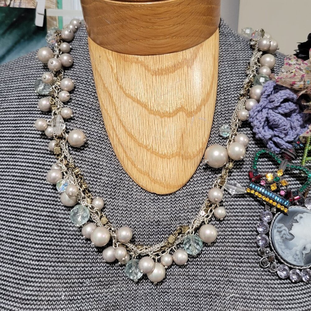 Carolee Beaded Necklace with Ribbon Clasp-adjustable length